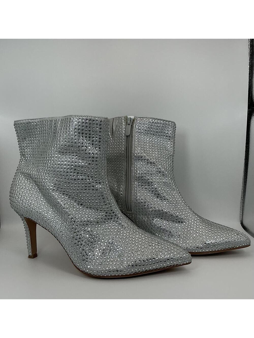 Torrid Silver Rhinestone Pointed Toe Ankle Booties Heels Size‎ 11.5W